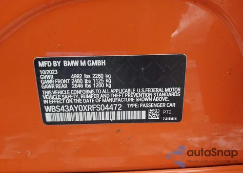 2024 BMW M3 Competition xDrive z USA, uszkodzony, nr VIN WBS43AY0XRFS04472